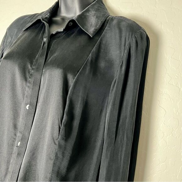 FRAME Silk Chiffon Gathered Shoulder Center Pleat Button Up cuff blouse M - Picture 3 of 11